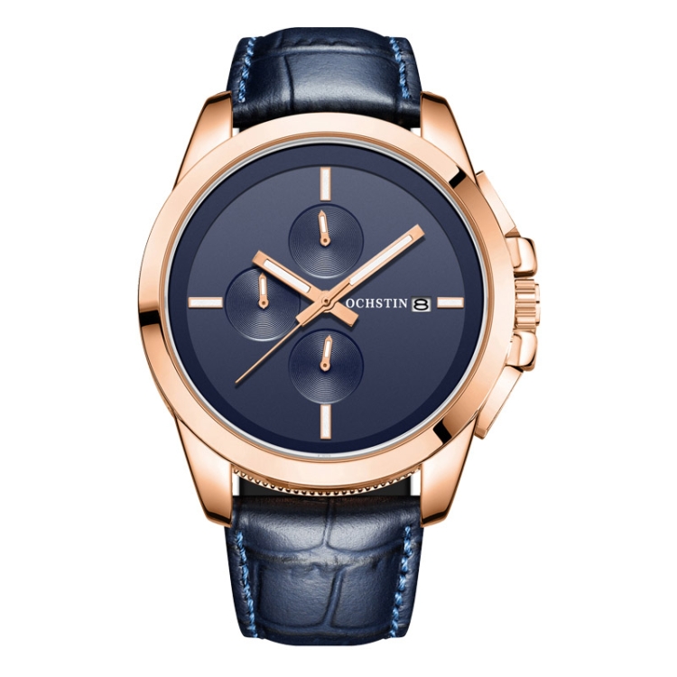 OCHSTIN 6059D Pilot Series Multifunctional Quartz Luminous Men Watch(Rose Gold Blue)
