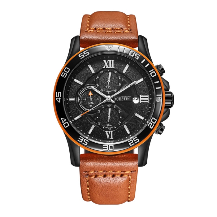 OCHSTIN 6068A Multifunctional Quartz Waterproof Luminous Men Watch(Black+Brown)