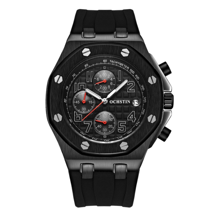 OCHSTIN 6100A Multifunctional Quartz Waterproof TPU Strap Men Watch(Black 01)