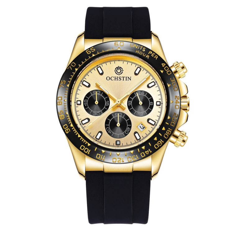 OCHSTIN 6103 Multi Function Quartz Watch Silicone Watch Band Sports Luminous Waterproof Watch(Gold)