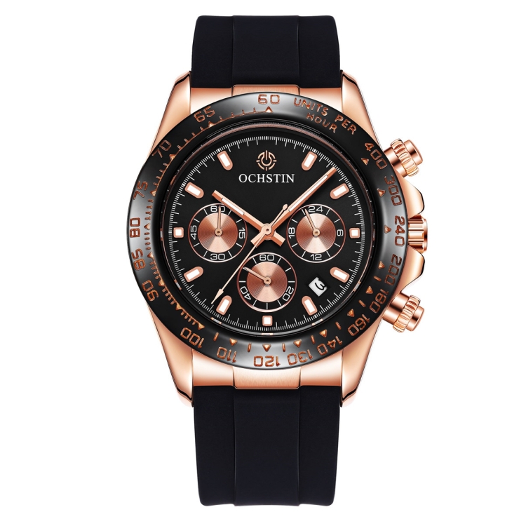 OCHSTIN 6103 Multi Function Quartz Watch Silicone Watch Band Sports Luminous Waterproof Watch(Rose Gold  Black)