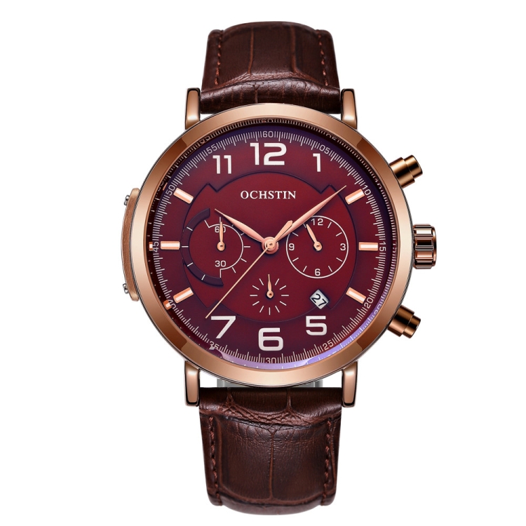 Ochstin 6105 Multi Function Watch Business Leisure Men  Watch Waterproof Timing Quartz Watch Belt Watch(Coffee)