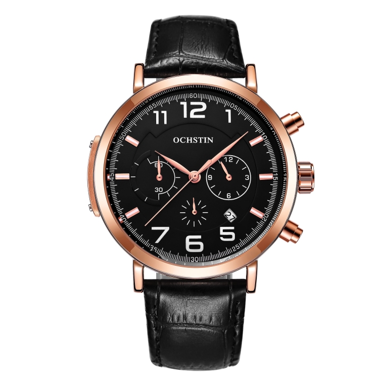 Ochstin 6105 Multi Function Watch Business Leisure Men  Watch Waterproof Timing Quartz Watch Belt Watch(Rose Gold Black)