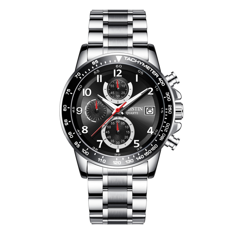 OCHSTIN 6112 Men Multi Function Watch Fashion Sports Business Calendar Luminous Men Watch Quartz Watch Steel Watch(Silver Black)