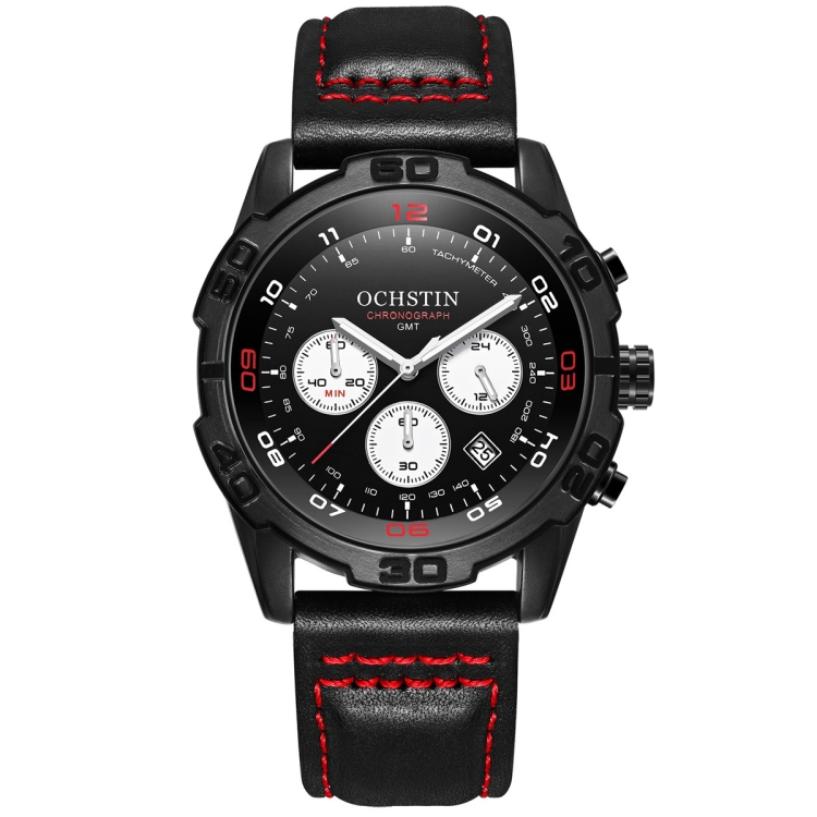 OCHSTIN 6116 Men Leather Calendar Multi Function Leisure Men Waterproof Watch(Black)