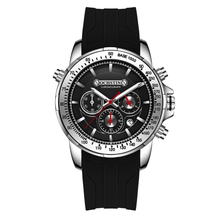 OCHSTIN 6125A Multi Function Chronograph Men  Sports Silicone Quartz Waterproof Men  Watch( Silver)
