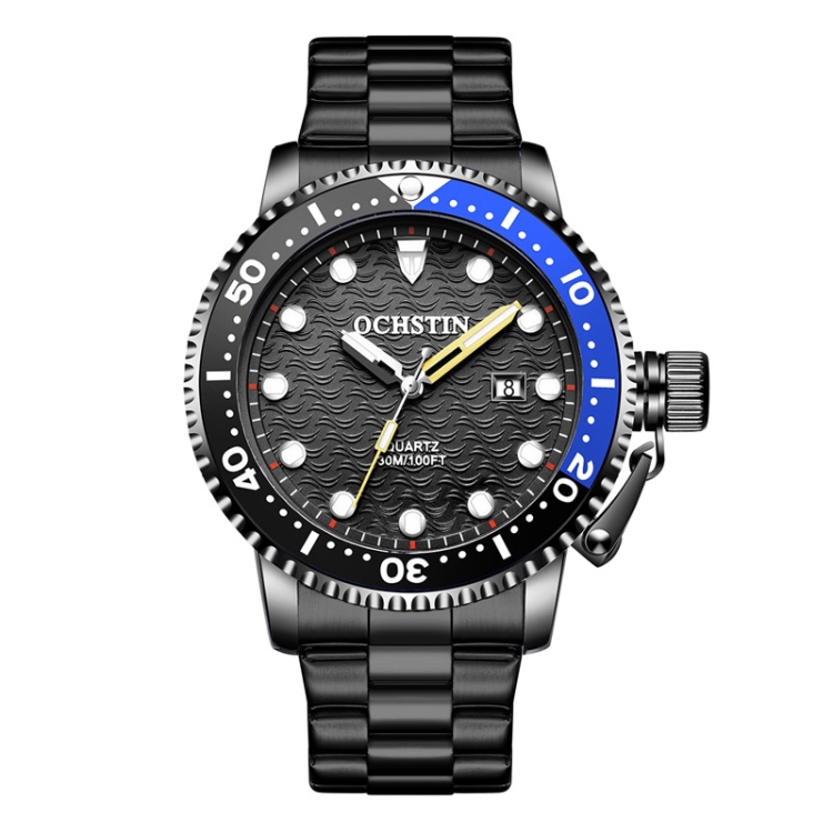 OCHSTIN 7003A Multifunctional Quartz Waterproof Luminous Steel Strap Men Watch(Black)