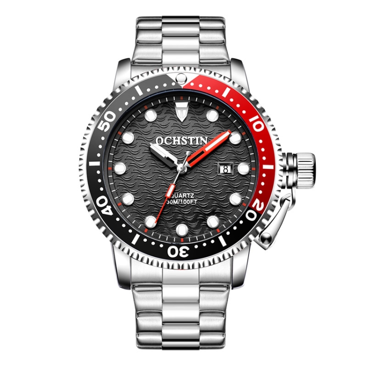 OCHSTIN 7003A Multifunctional Quartz Waterproof Luminous Steel Strap Men Watch(Silver+Black)