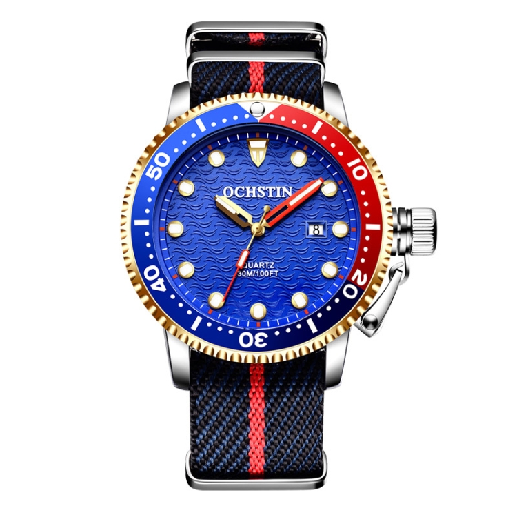 OCHSTIN 7003B Multifunctional Quartz Waterproof Luminous Men Watch(Gold Blue)