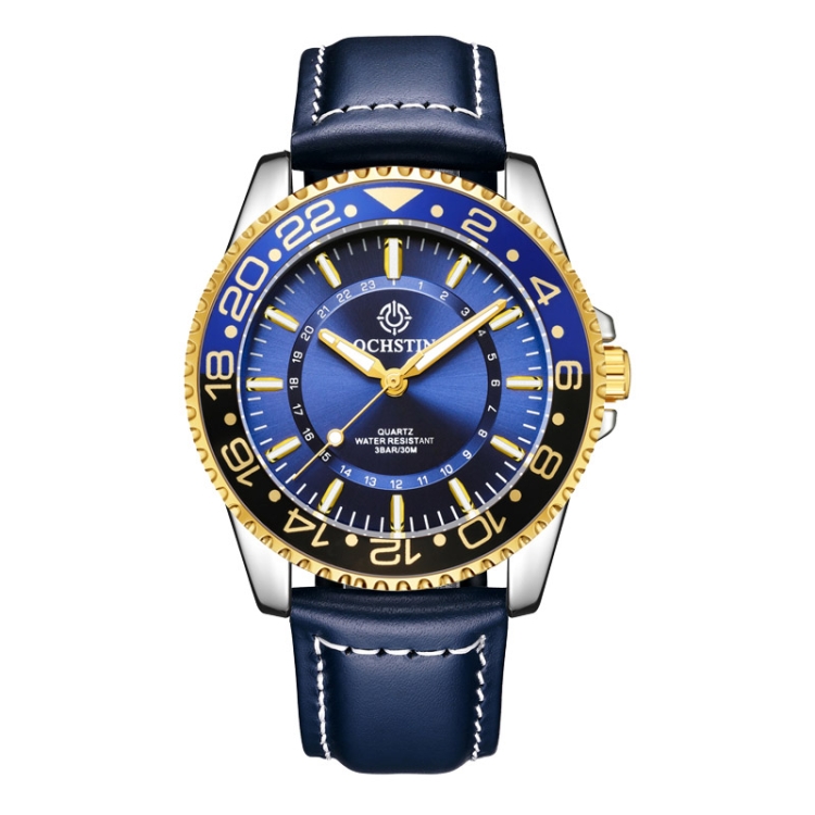 OCHSTIN 7019G Multifunctional Quartz Waterproof Luminous Men Leather Watch(Blue)