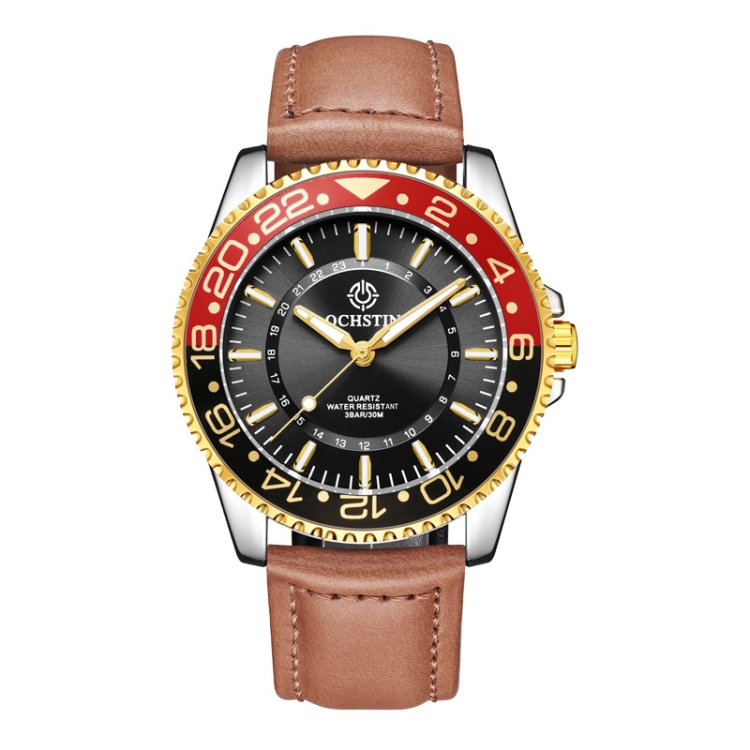 OCHSTIN 7019G Multifunctional Quartz Waterproof Luminous Men Leather Watch(Brown)
