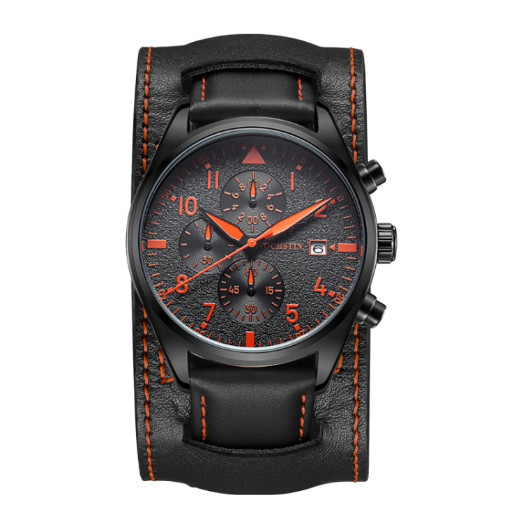 Ochstin 7227 Multifunctional Business Leather Wrist Wrist Waterproof Quartz Watch(Orange+Black)