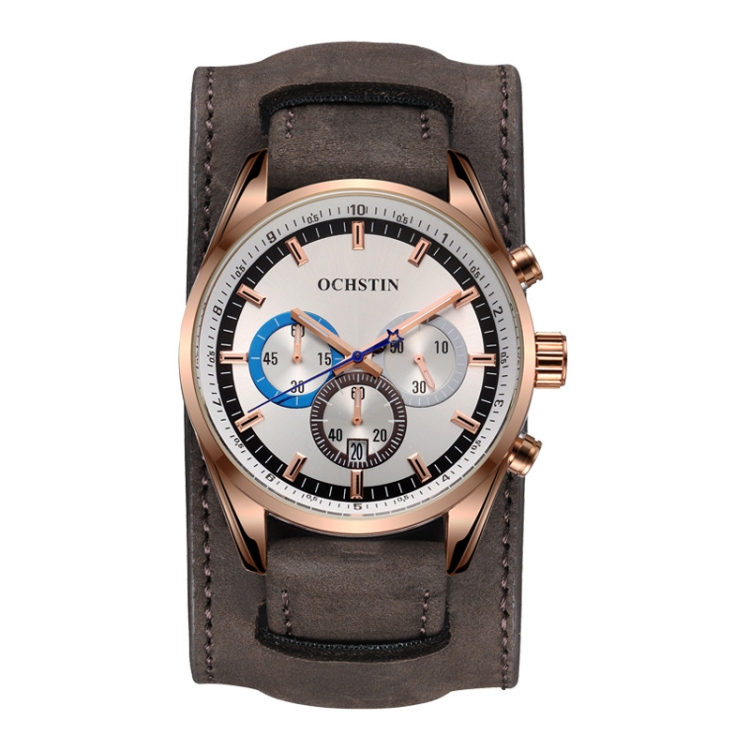 Ochstin 7229 Multifunctional Business Leather Wrist Wrist Waterproof Luminous Quartz Watch(Rose Gold+Dark Brown)