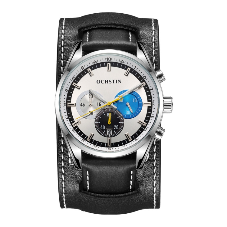 Ochstin 7229 Multifunctional Business Leather Wrist Wrist Waterproof Luminous Quartz Watch(Silver+Black)