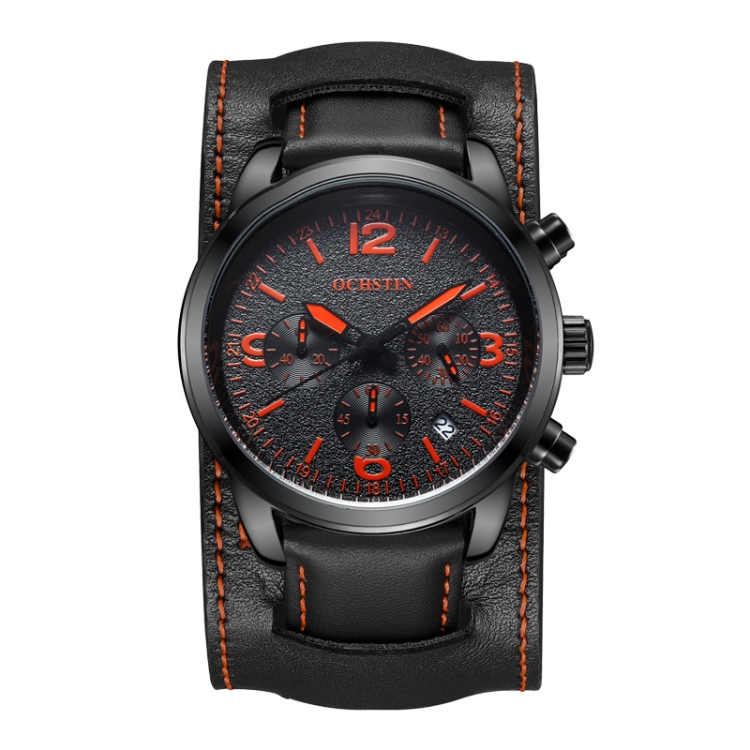 Ochstin 7230 Multifunctional Business Leather Wrist Wrist Waterproof Quartz Watch(Orange+Black)