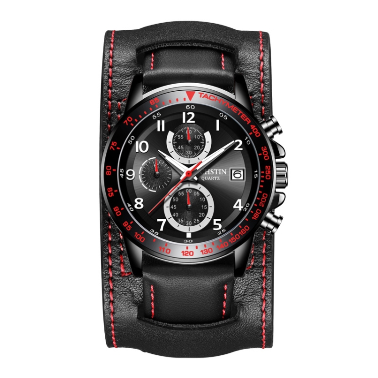 Ochstin 7233 Multifunctional Business Leather Wrist Wrist Waterproof Quartz Watch(Black+Red)