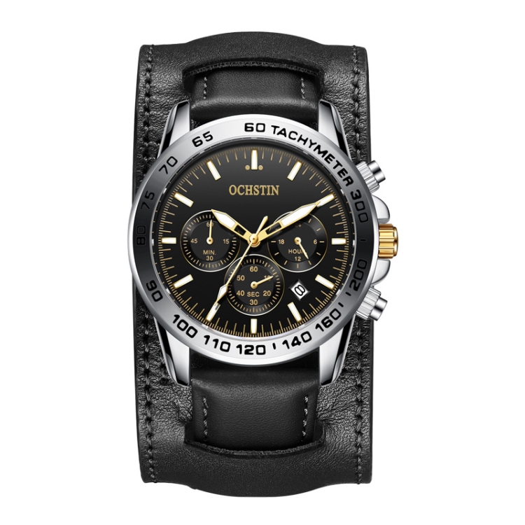 Ochstin 7234 Multifunctional Business Leather Wrist Wrist Waterproof Quartz Watch(Gold+Black)