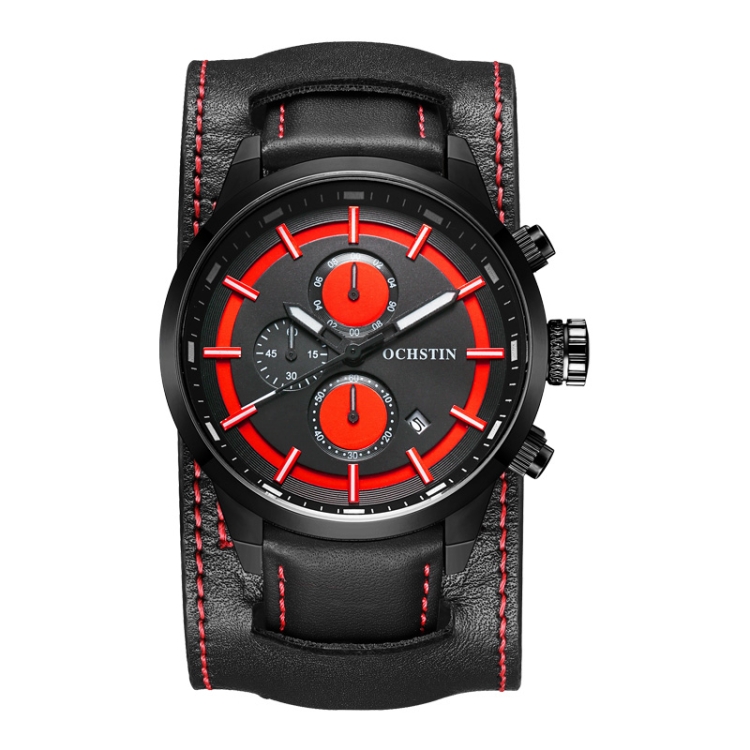 Ochstin 7235 Multifunctional Business Leather Wrist Wrist Waterproof Quartz Watch(Red+Black)