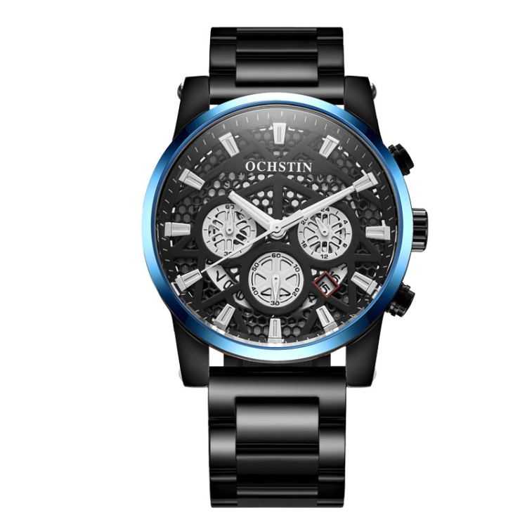 OCHSTIN 7241 Multifunctional Quartz Waterproof Steel Strap Men Watch(Black Blue)