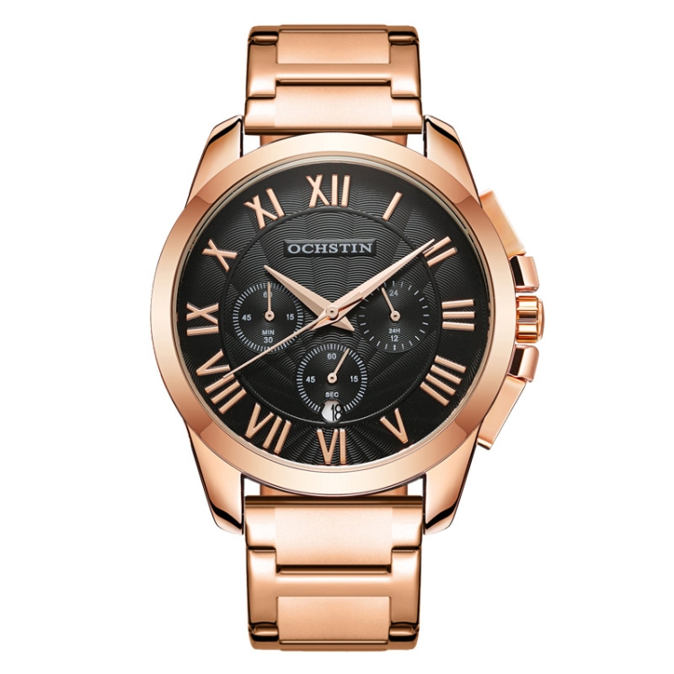 OCHSTIN 7242 Multifunctional Quartz Waterproof Steel Strap Men Watch(Rose Gold+Black)