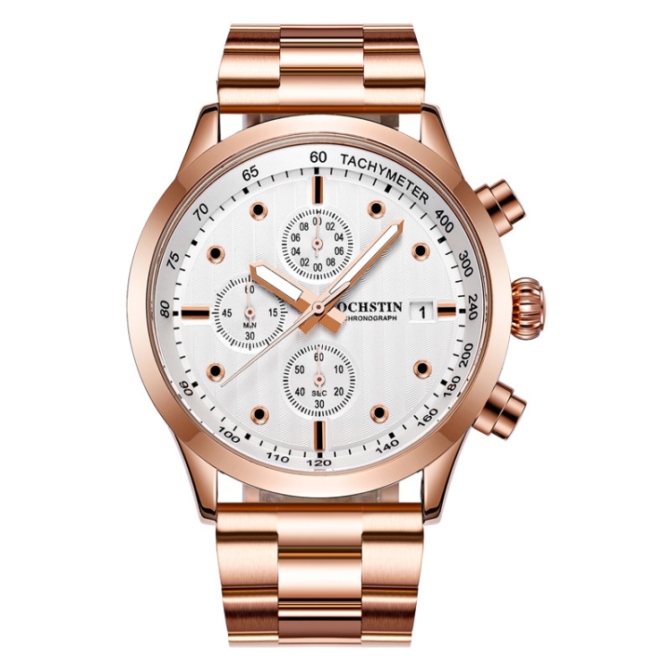 OCHSTIN 7245 Fashion Steel Strap Multifunctional Quartz Men Watch(Rose Gold White)