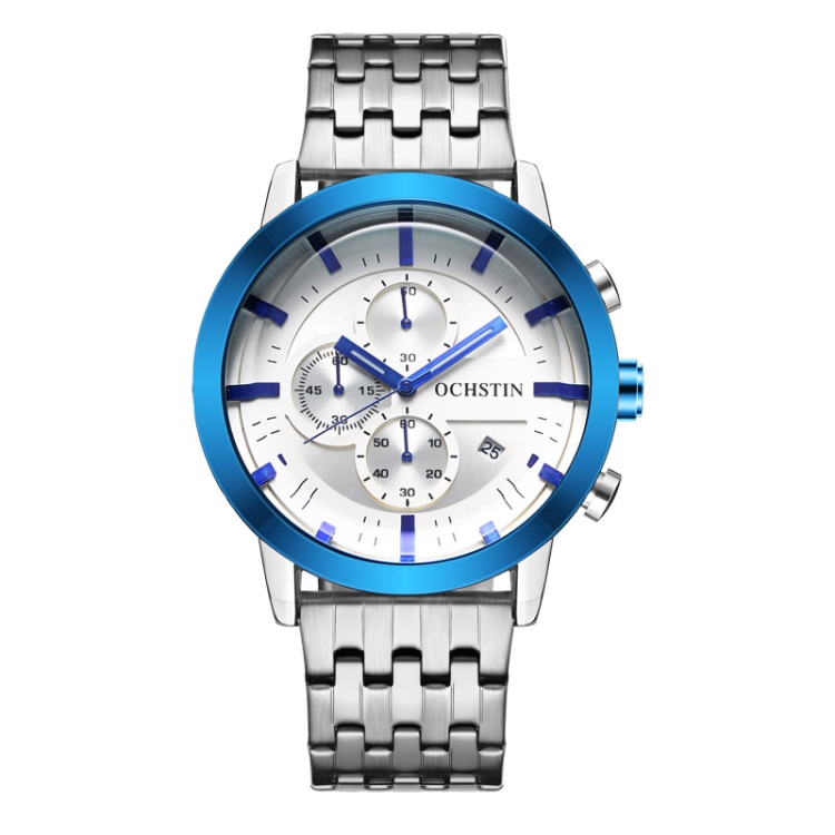 OCHSTIN 7248 Fashion Steel Strap Multifunctional Quartz Men Watch(Silver Blue)