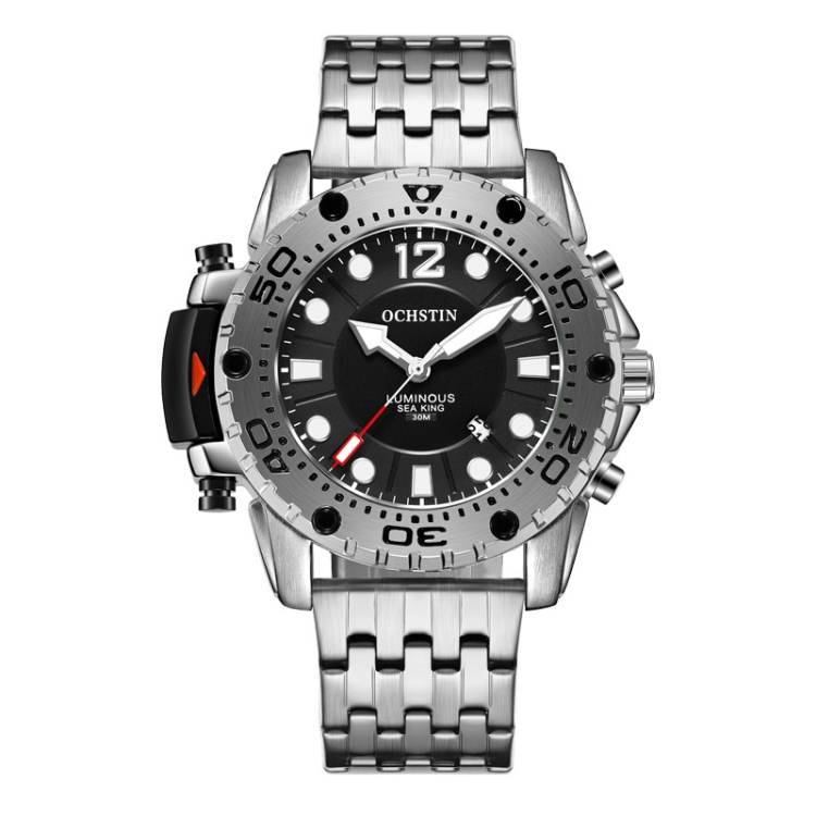 OCHSTIN 7249 Fashion Steel Strap Multifunctional Quartz Men Watch(Silver+Black)