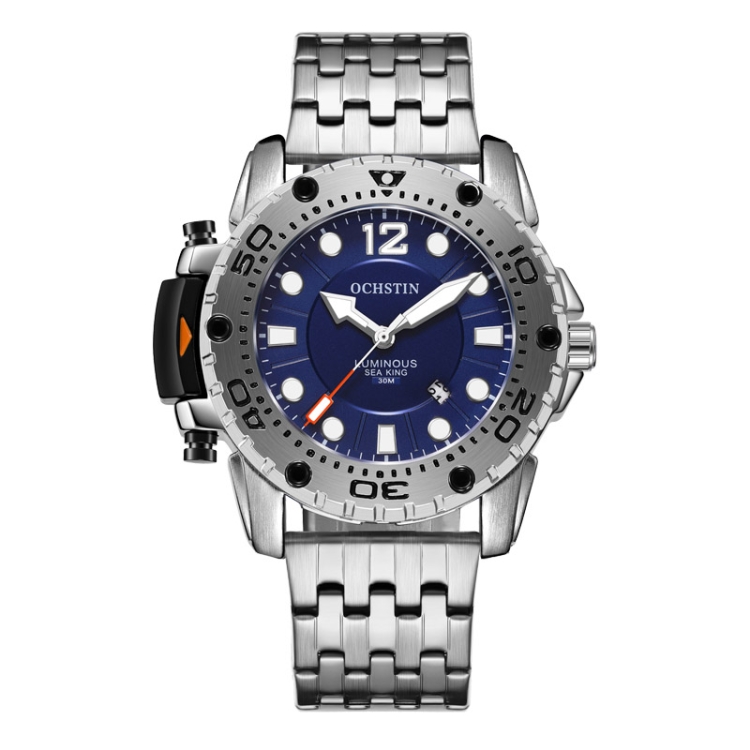 OCHSTIN 7249 Fashion Steel Strap Multifunctional Quartz Men Watch(Silver+Blue)