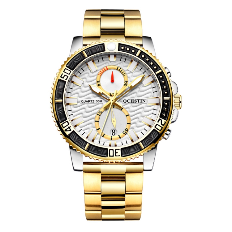 OCHSTIN 7250 Fashion Steel Strap Multifunctional Quartz Men Watch(Gold)