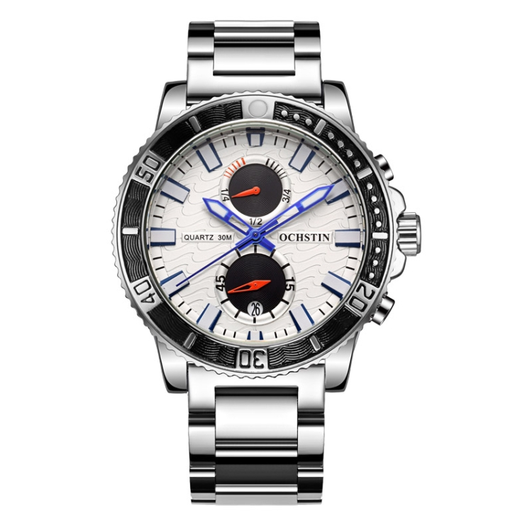 OCHSTIN 7250 Fashion Steel Strap Multifunctional Quartz Men Watch(Silver)