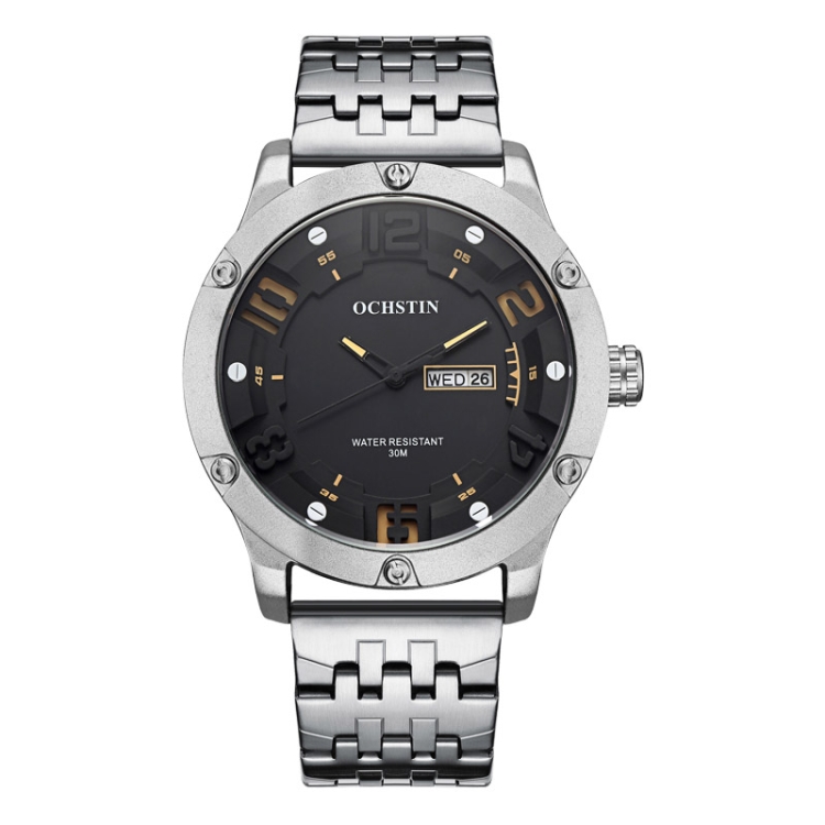 OCHSTIN 7255 Fashion Steel Strap Day-date Quartz Men Watch(Silver Beige)