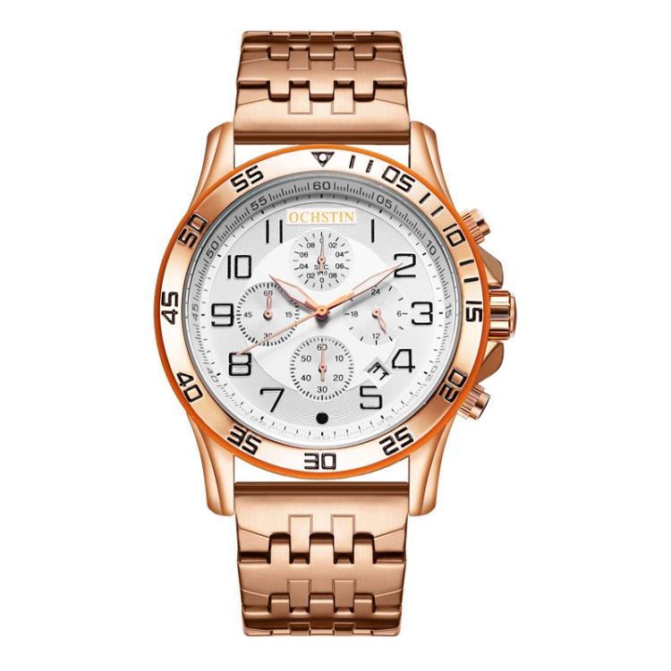 OCHSTIN 7258 Fashion Steel Strap Multifunctional Quartz Men Watch(Rose Gold)