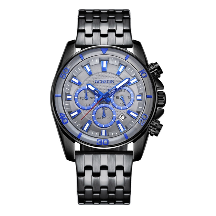 OCHSTIN 7259 Fashion Steel Strap Multifunctional Quartz Men Watch(Black)