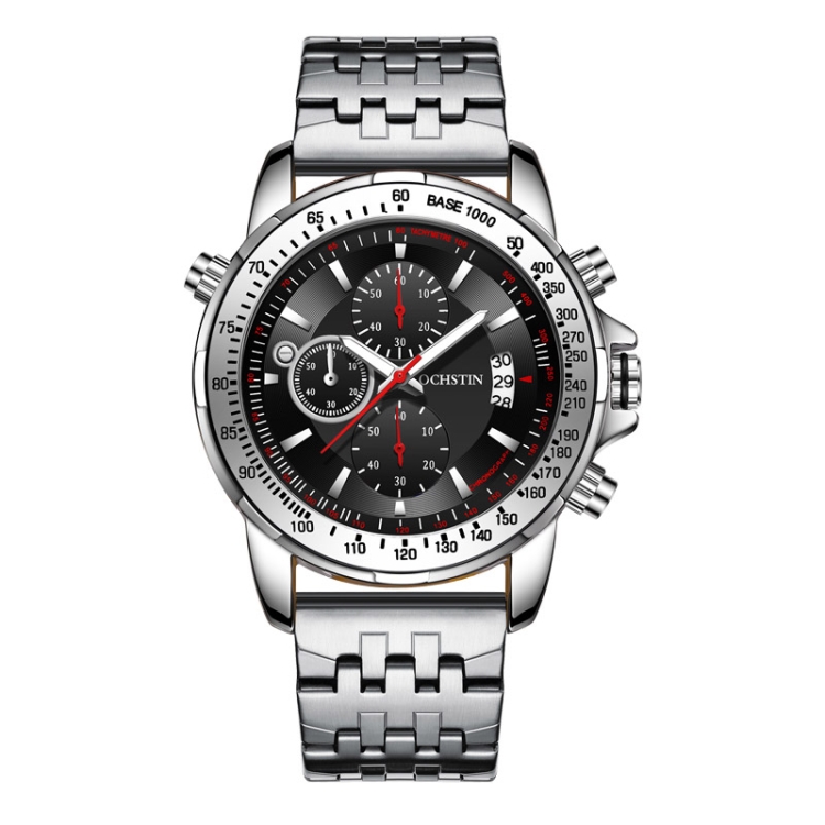 OCHSTIN 7261 Fashion Steel Strap Multifunctional Quartz Men Watch(Silver+Black)