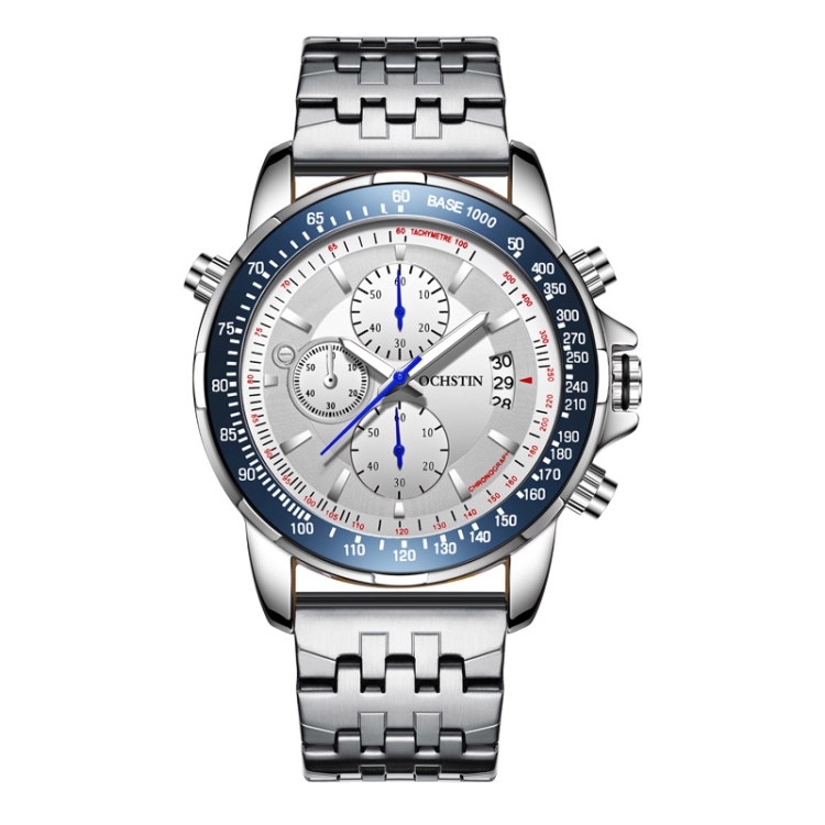 OCHSTIN 7261 Fashion Steel Strap Multifunctional Quartz Men Watch(Silver+White)