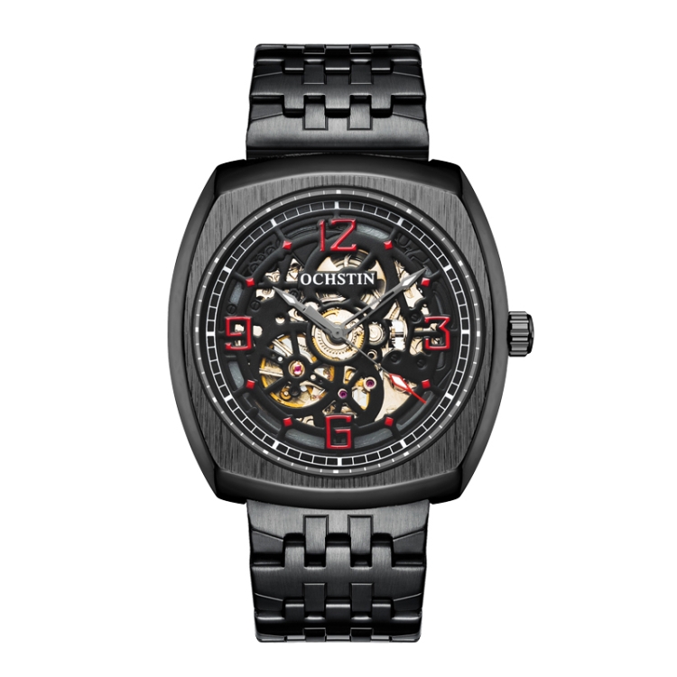 OCHSTIN 7262 Masterpiece Series Mechanical Steel Band Men Watch(Black Red)