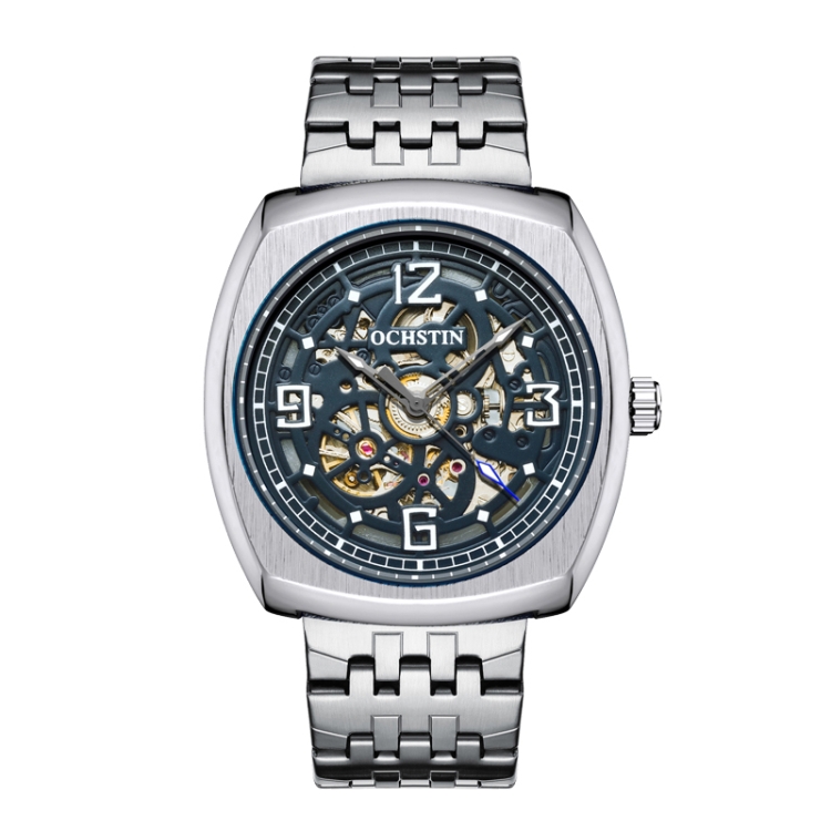 OCHSTIN 7262 Masterpiece Series Mechanical Steel Band Men Watch(Silver Blue)