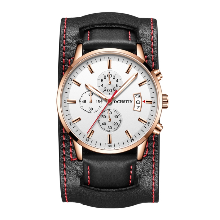 Ochstin 7266 Multifunctional Leather Wrist Wrist Waterproof Luminous Quartz Watch(Rose Gold+Black)