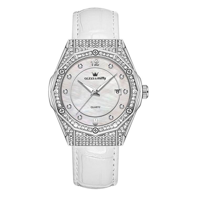 OLEVS 1003 Women Fashion Diamond-encrusted Waterproof Quartz Watch with Date(White)