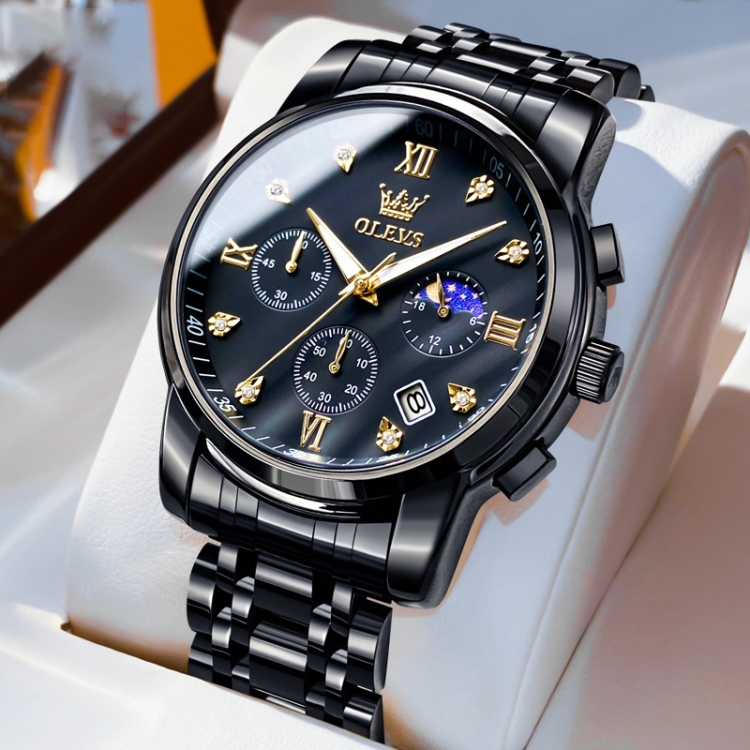 OLEVS 2858 Men Multifunctional Business Waterproof Quartz Watch(Black)