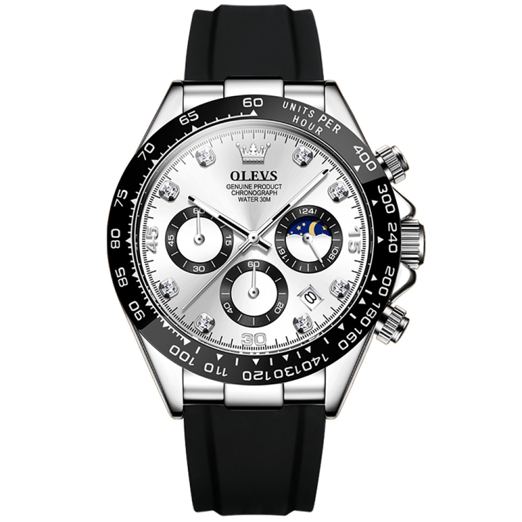 OLEVS 2875 Men Multifunctional Sports Chronograph Waterproof Quartz Watch(White)