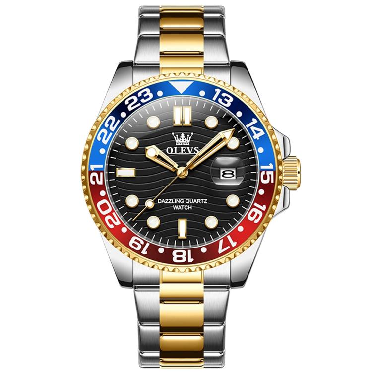 OLEVS 3610 Men Steel Strap Luminous Waterproof Quartz Watch(Black + Gold)
