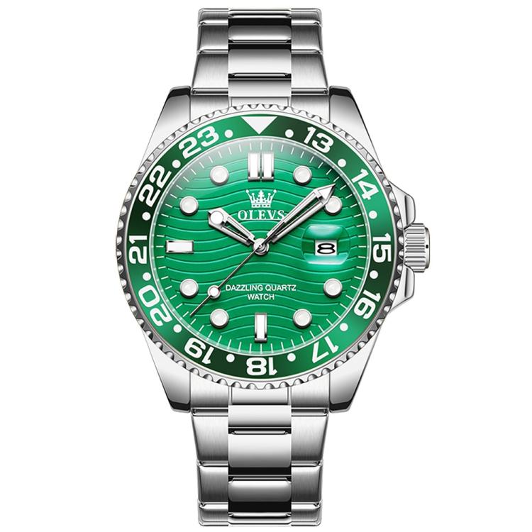 OLEVS 3610 Men Steel Strap Luminous Waterproof Quartz Watch(Green + Silver)