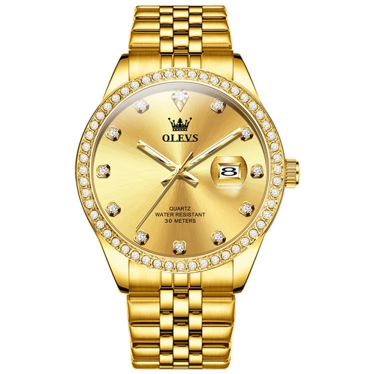 OLEVS 3629 Men Diamond Bezel Luminous Waterproof Quartz Watch(Gold)