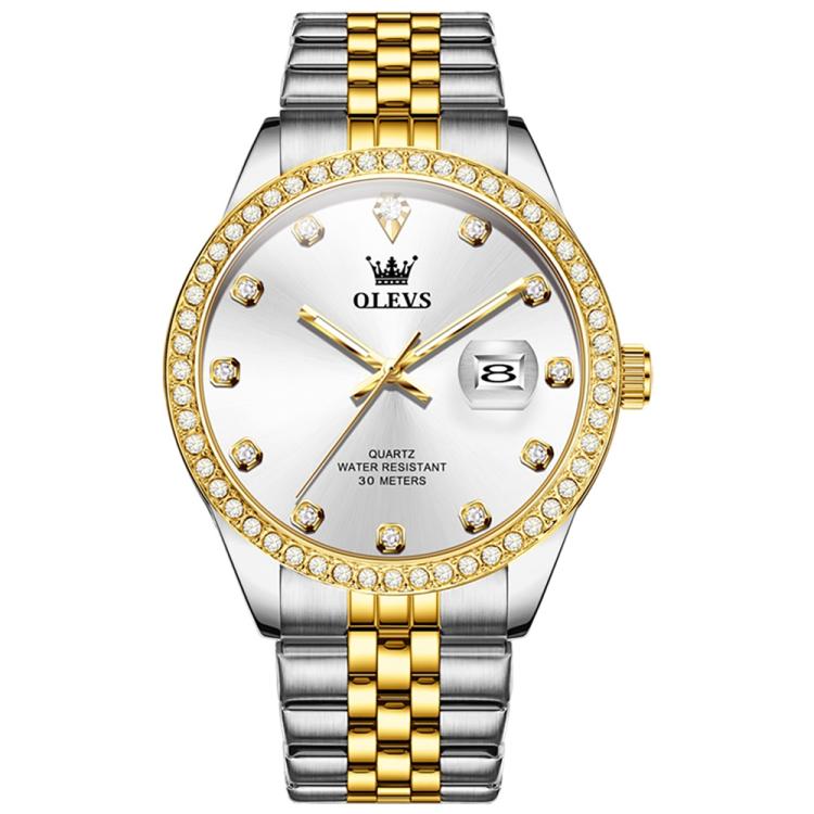 OLEVS 3629 Men Diamond Bezel Luminous Waterproof Quartz Watch(Gold Silver)