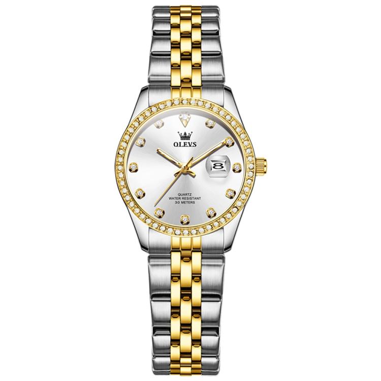 OLEVS 3629 Women Diamond Bezel Luminous Waterproof Quartz Watch(Gold Silver)