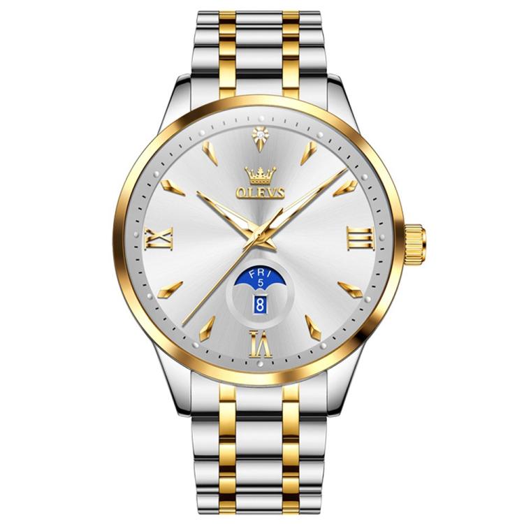 OLEVS 3646 Men Multifunctional Moon Phase Stone Waterproof Quartz Watch(Gold)