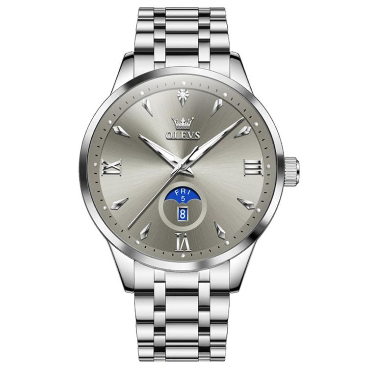 OLEVS 3646 Men Multifunctional Moon Phase Stone Waterproof Quartz Watch(Grey)