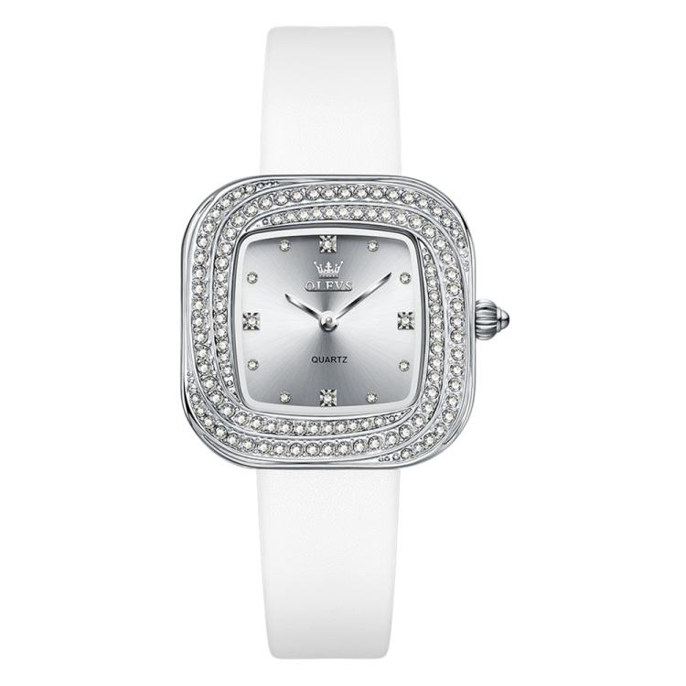 OLEVS 5512 Women Square Diamond Ring Waterproof Quartz Watch(White)