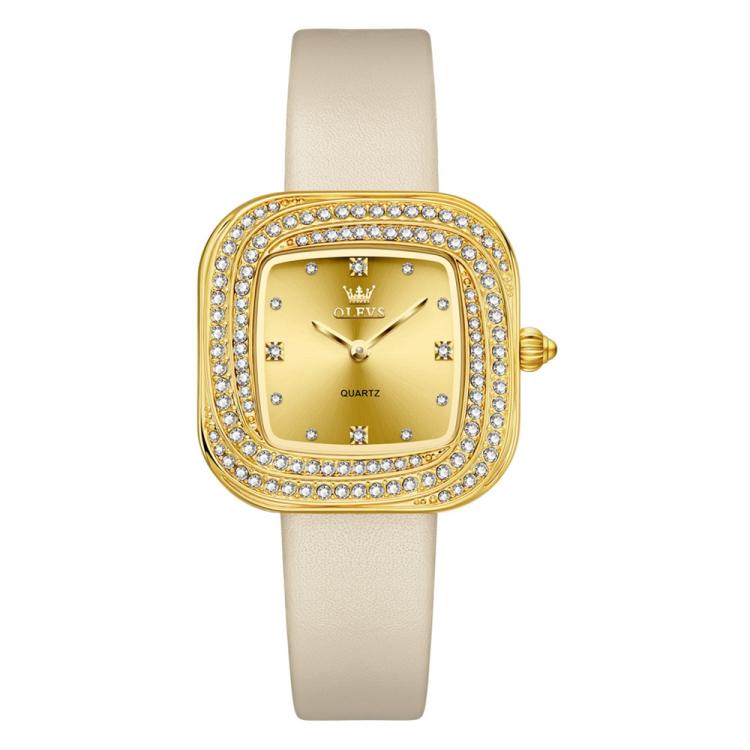 OLEVS 5512 Women Square Diamond Ring Waterproof Quartz Watch(Yellow)